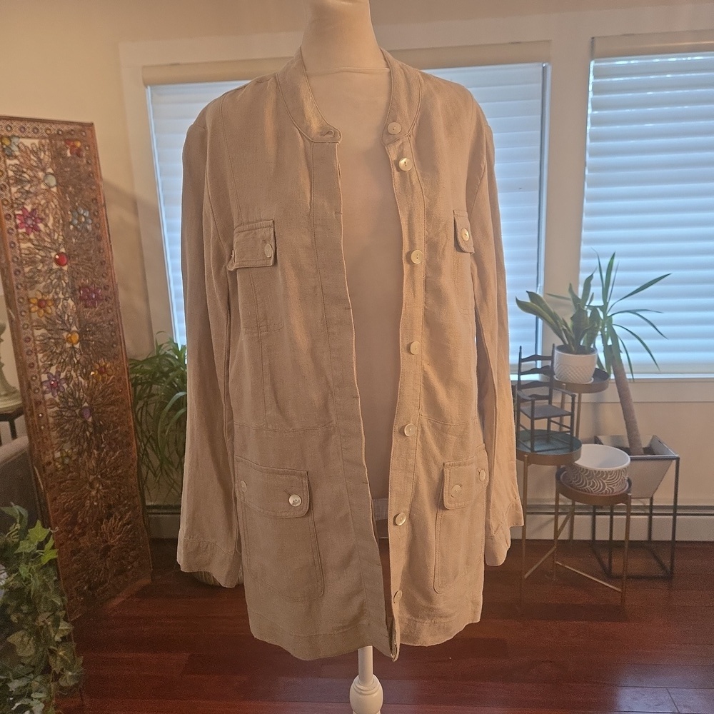 Garnet Hill 100% Linen Jacket Womens Size 6 Medium Boho Safari Jacket